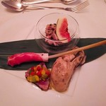 堺筋倶楽部　L'HISTOIRE - 北海道どっかの牡蠣、鰹カルパッチョ？、兎のなんちゃら、生姜とプロシュート？