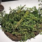 ラ・ヴァガボンド - タイムの葉をブーケにみたて 琵琶湖産稚鮎のフリット