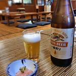 割烹 みや古 - お通し…イカ明太×瓶ビール×下町情緒