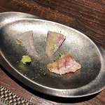 鮨 なかや - ヒラメシマアジノドグロ炙り