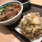 Menya Mebuki - 那須三元豚の肉うどん ¥700
                        単品かき揚げ ¥400