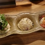 日本酒と私 - ポテトサラダ食べ比べ (材料が一部切れていて、メニューとは違う食べ比べに。)