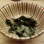 緒方 - 生黒鮑のリゾット　→　生をさばいた端身をこれに