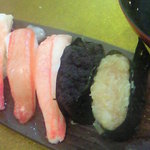 紋別プリンスホテル - 13 蟹・豪華珍握り寿司 (活タラバカニの 足 ・内子 ・外子)