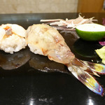 菊水鮓 - 握り：車エビの生とゆで