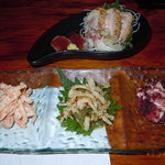 彩人 - お通しと軍鶏の刺身