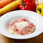 Cream risotto with Prosciutto and soft-boiled egg
