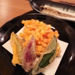 玉蜀黍と夏野菜の天ぷら（ゴールドラッシュ）