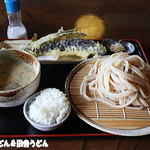 田舎うどん てつ - 鯛だしの豆乳冷汁+長ナス天ぷら+〆ごはん