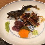 魯忍 - 鰻蒲焼 山椒 叩き木の芽、天竜泳ぎ若鮎炭焼き 蓼酢味噌の炭焼き