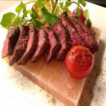 A5 Japanese black beef Steak from Miyazaki Prefecture, topped with Himalayan pink rock salt plate