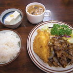 錦洲亭 - 錦洲亭　生姜焼き肉＆白身魚のフライ