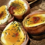 野菜巻き串バル ぽっぽ - 半熟と豚バラ