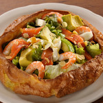 Dutch baby with shrimp and smoked salmon