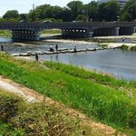 出町ふたば - 鴨川 飛び石を遠くから