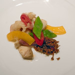 中華たかせ - ツブ貝、ホッキ貝と夏野菜の炒め オリジナルJXO醬添え