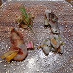 中華たかせ - ミルガイ、アジのマリネ、水ダコ、ボタンエビ