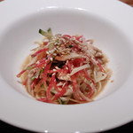 中華たかせ - 練りゴマダレの冷麺 鶏肉と野菜の黒酢和えのせ