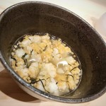 創作串揚げ つだ - あられ揚げ茶漬け。お箸で崩したところ