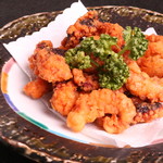 Fried tender live octopus