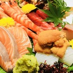 うなぎ海鮮料理 六なぎ - ⭐︎長崎五島列島直送刺身盛り合わせ(3人前)
      雲丹、イカ、サザエ、しめ鯖、マグロ、サーモン、エビ、雑魚、スズキ