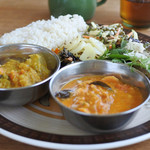 ナナイカフェ - 鮭のココナッツカレーと、冬瓜と茄子のダルカレー