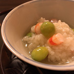 御料理 寺沢 - 車海老と藤九郎銀杏の飯蒸し