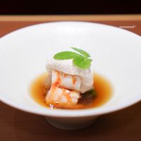 馳走なかむら - 白芋茎と車海老、オクラ 白胡麻のクリーム