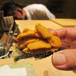 にい留 - 板海苔の天ぷらに、雲丹をのせられるだけのってますネ！　　　　　　2018.09.01