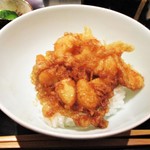 にい留 - 天丼（帆立、海老）。　　　　　　2018.09.01