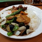 カレー屋 パクパクもりもり - 唐揚げ野菜カレーのなすぴー&とろたまトッピング　930円。激辛(+50円)小盛り(-50円)とろたまはサービス券で無料。