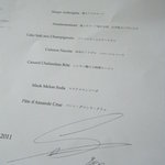 カンテサンス - 食後にもらったメニュー（シェフのサイン入り）