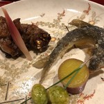 銀座 しのはら - 焼きスッポン 鮎の唐揚げ