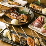 Gyoei - 天然鮪の刺身盛、串焼き魚盛り合わせ、鮪カマ焼き、さば塩焼き、ギンダラ西京焼き、、、火ノ膳にいらしたら、是非食べて頂きたい看板メニューです♪