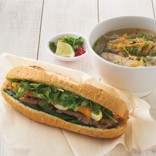 A hearty lunch including popular Sandwiches Banh mi mi and pho