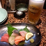 Kamon - 生ビールと刺身4種盛