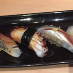 にぎにぎ一 - 寿司 おまかせ五種盛り ¥500(税別)
      はた、あじ、たこ、いわし、白いか。