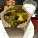 日本料理 晴山 - 鮑に雲丹　250℃に熱した器に鮑及び肝ソースを最初に入れ、それに雲丹を混ぜて食す