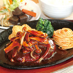旬菜うちごはん 菜々家 - しめじとエリンギの濃厚デミグラスソースハンバーグ定食