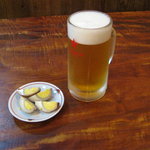 Maru kou - 生ビールとお通しです。