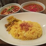 レインボウスパイス - ディナーWカレー。定番のバターチキンカレーと野菜カレーを選択。1000円也。