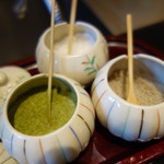 てんぷら天夜一夜 - 抹茶塩、山椒塩、塩