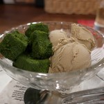 灯 - 抹茶わらび餅とほうじ茶アイスの合い盛り