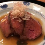 まき村 - 但馬牛イチボのローストビーフ 焼き茄子