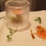 レストラン ナガタケ - 冷たいオードブル（トマトのムース、サーモン、鴨のパテ）