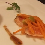 レストラン ナガタケ - 冷たいオードブル（トマトのムース、サーモン、鴨のパテ）