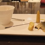 レストラン ナガタケ - 温かいオードブル（ホタテのムース、鮎、ポテト、ラタトゥユ）