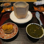 日本料理 晴山 - 30年9月　福井黒鮑肝ソース　雲丹リゾット