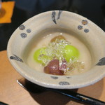 日本料理 晴山 - 30年9月　桃すり流し、ピオーネ、シャインマスカット、シャンパンゼリー