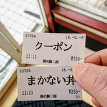 碧の豚二郎 - 今回の食券購入は⁉️
      クーポン￥7️⃣0️⃣0️⃣・まかない丼￥2️⃣5️⃣0️⃣
      今回のオーダーは⁉️
      碧の豚二郎まぜそば‼️
      脂➡️少な目・麺➡️中盛・野菜➡️増し・味➡️薄目‼️